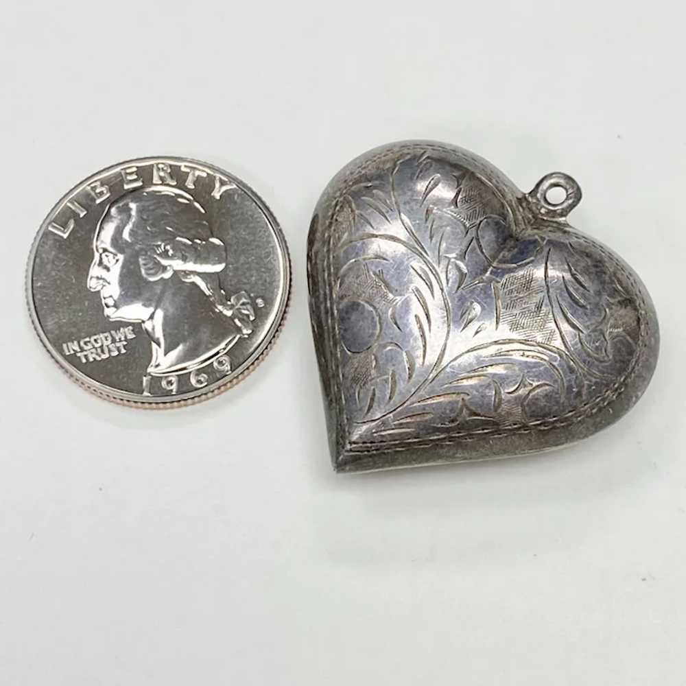 Big Vintage Puffy Heart Charm/Pendant Sterling Si… - image 2