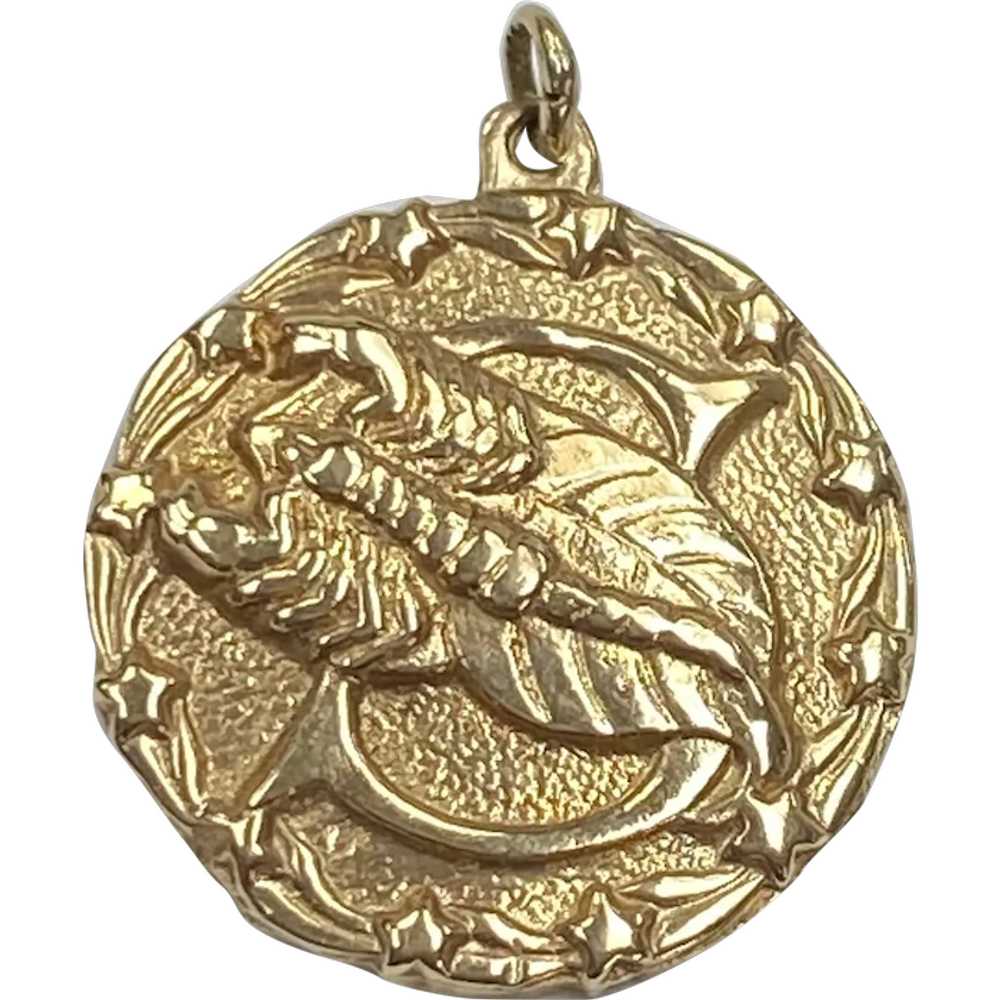 Scorpio Zodiac Vintage Charm Pendant 14K Gold - image 1