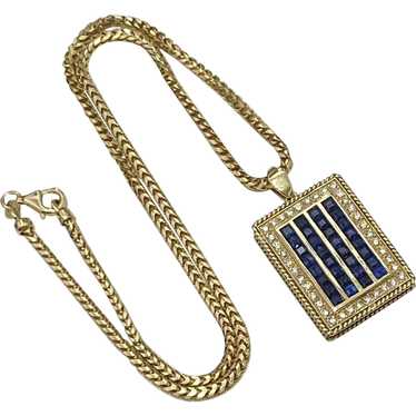 Sapphire & Diamond Rectangular Locket w/Chain Nec… - image 1