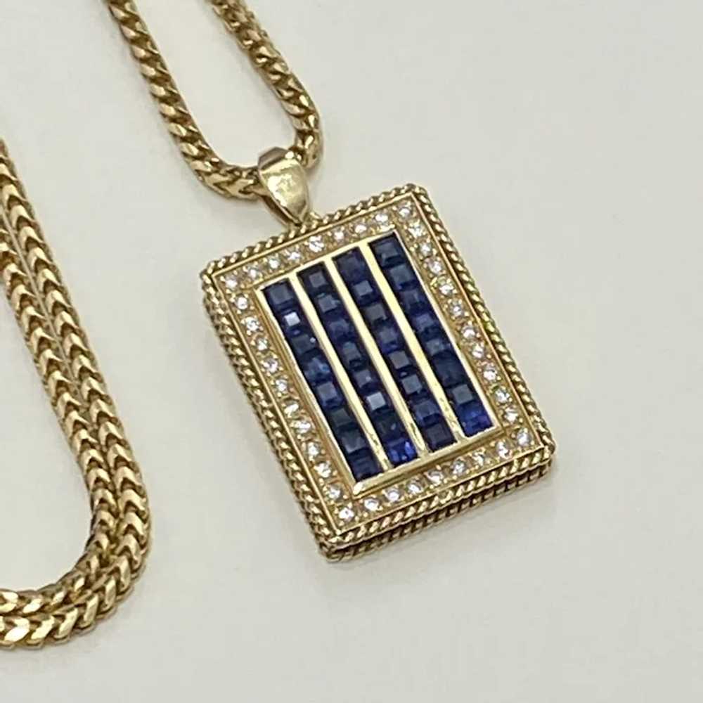 Sapphire & Diamond Rectangular Locket w/Chain Nec… - image 2