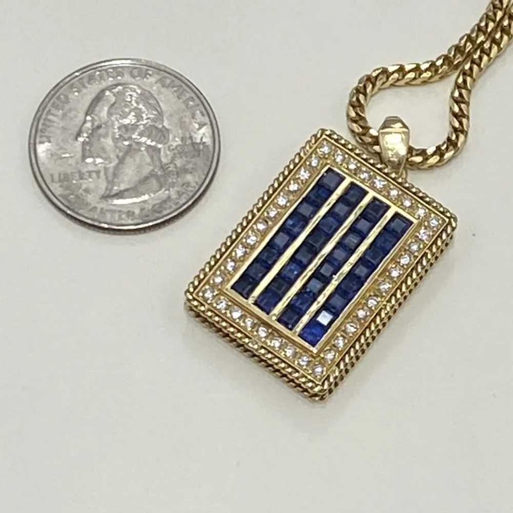 Sapphire & Diamond Rectangular Locket w/Chain Nec… - image 3