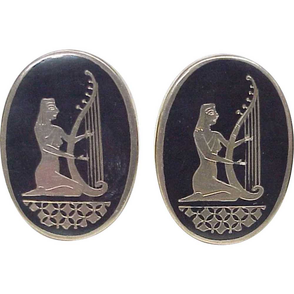 Big Egyptian Revival Cuff-links Sterling Silver N… - image 1