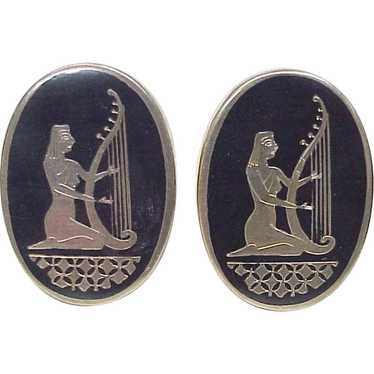 Big Egyptian Revival Cuff-links Sterling Silver N… - image 1