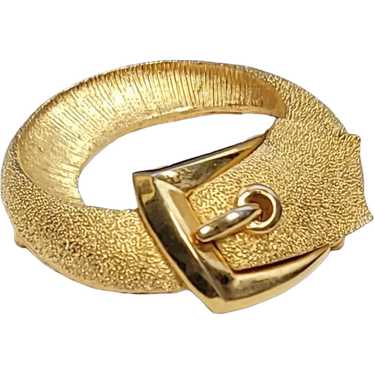 Trifari Gold Tone Belt Buckle Clamp Crown T Pin B… - image 1