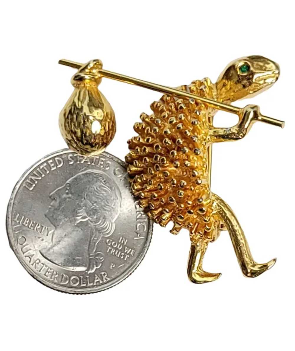 Jeanne Gold-Tone Turtle With Nap Sack Brooch, Sig… - image 2