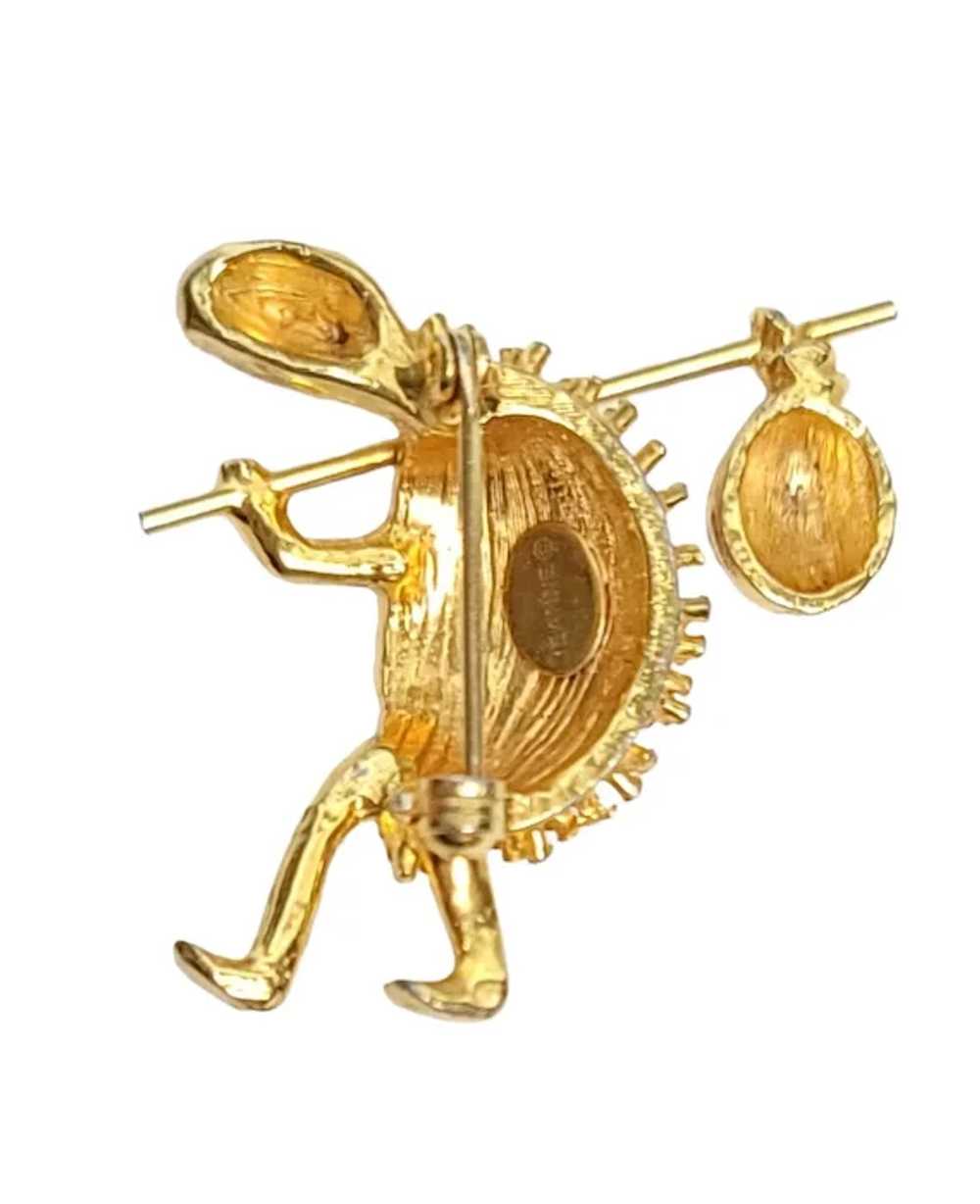 Jeanne Gold-Tone Turtle With Nap Sack Brooch, Sig… - image 4