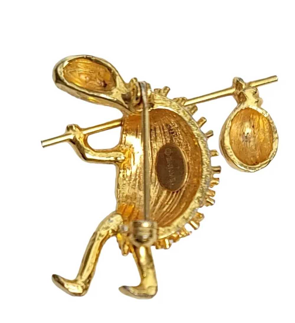 Jeanne Gold-Tone Turtle With Nap Sack Brooch, Sig… - image 5