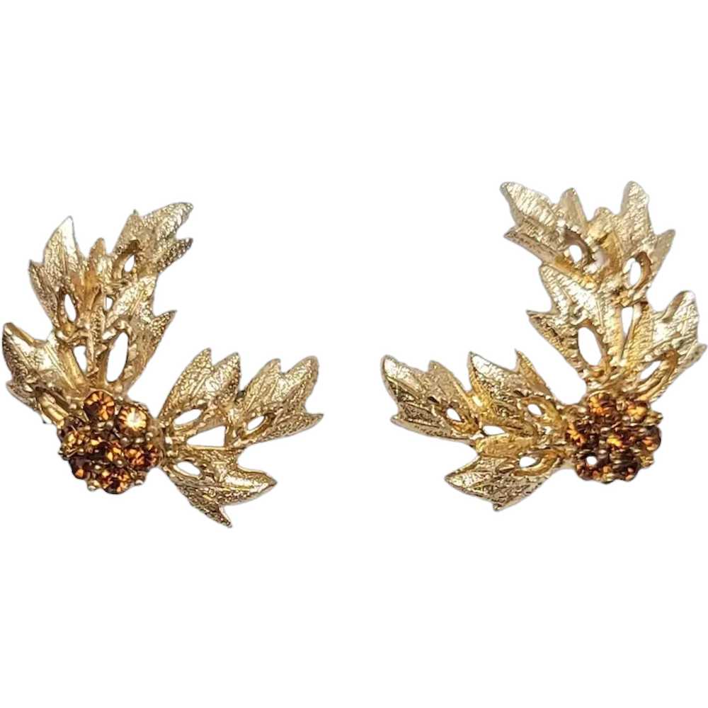 Bergere Gold Tone Topaz Rhinestone Brutalist Styl… - image 1