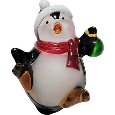 Christmas Light Up Plastic Acrylic Penguin Pin Br… - image 1