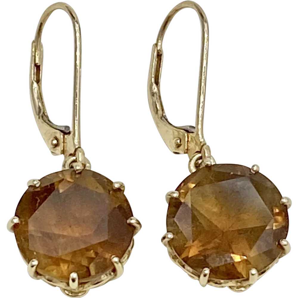 Golden Citrine Vintage Dangle Earrings 14K Gold, … - image 1