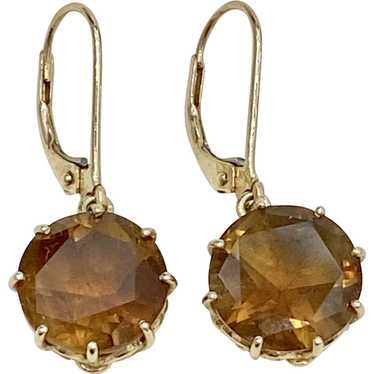 Golden Citrine Vintage Dangle Earrings 14K Gold, … - image 1