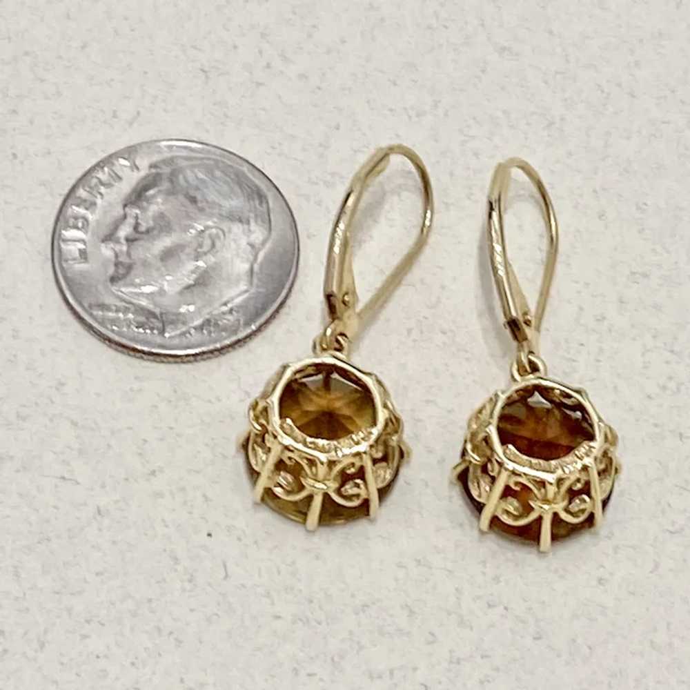 Golden Citrine Vintage Dangle Earrings 14K Gold, … - image 4