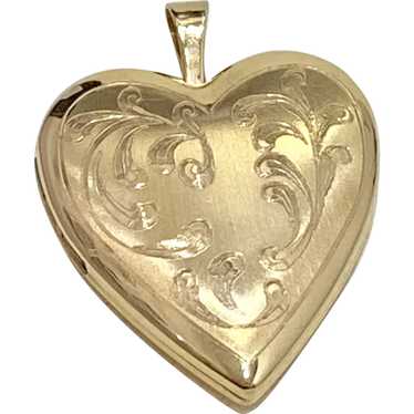 Heart Locket Pendant / Charm 14K Gold Paisley Eng… - image 1