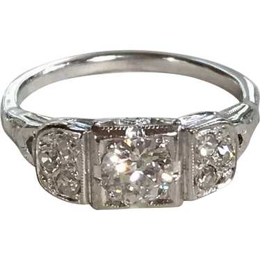 Art Deco Diamond Ring 18K White Gold .50 Carat VS 