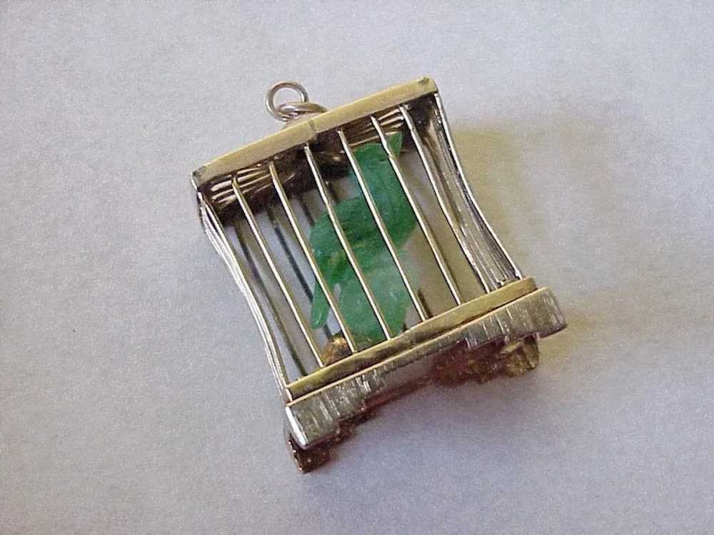 Big Vintage Charm Jade Bird in Birdcage 14K Gold … - image 4