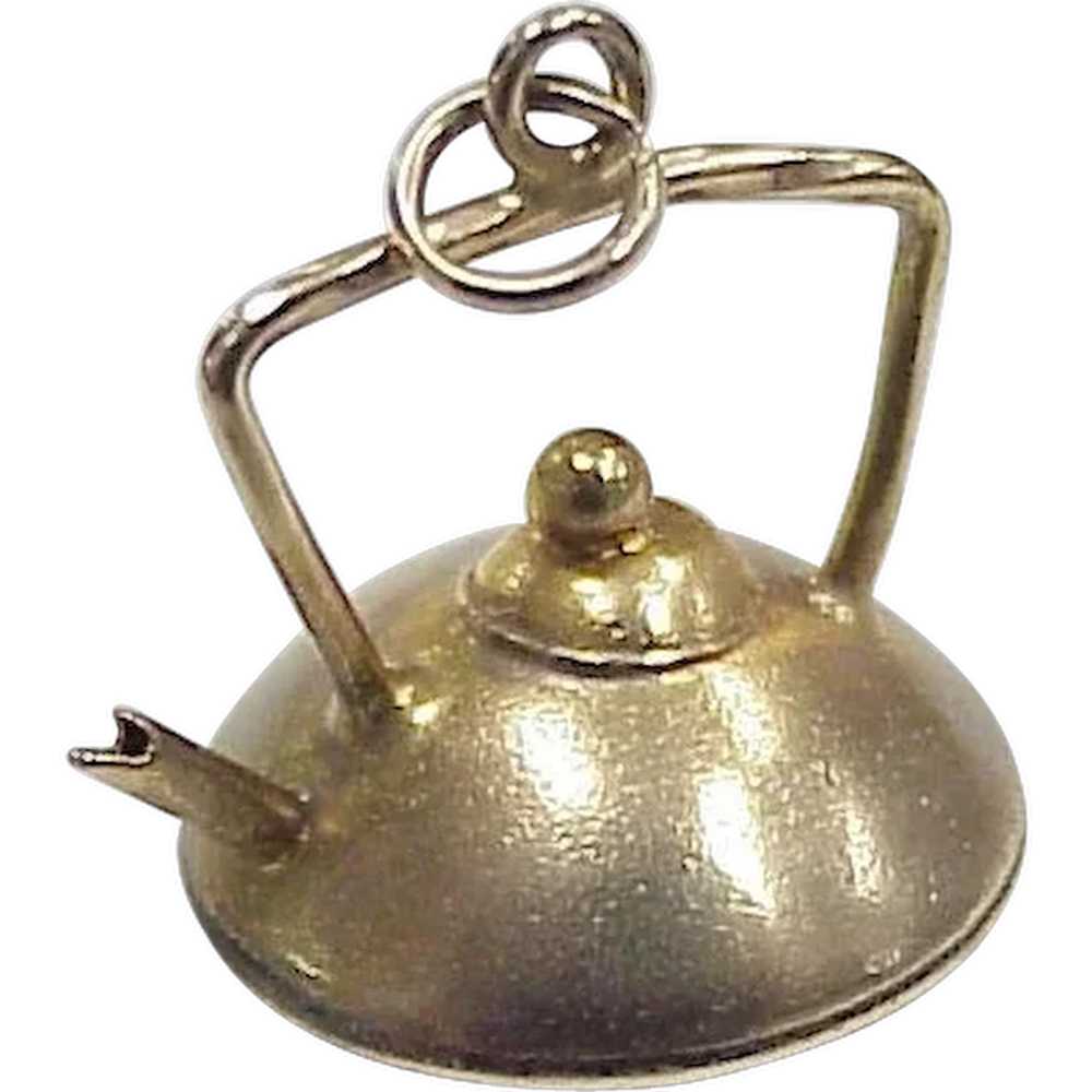 Vintage Kitchen Tea Kettle Charm 9k Gold European… - image 1