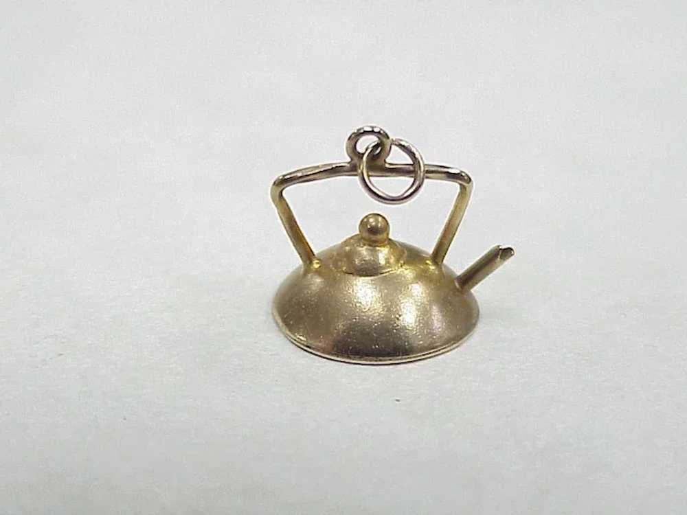 Vintage Kitchen Tea Kettle Charm 9k Gold European… - image 2