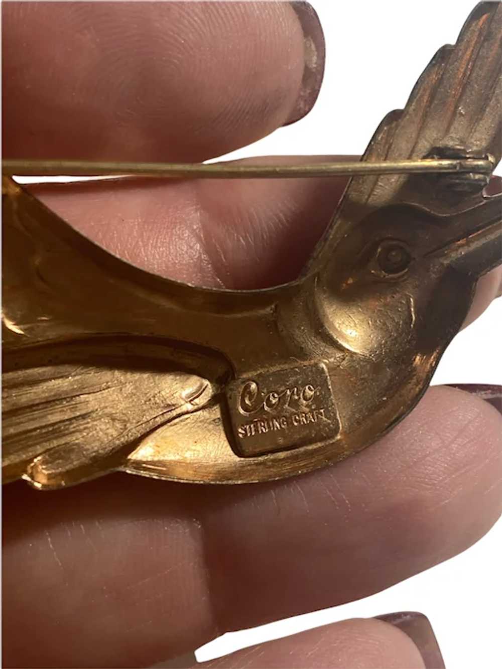 Vintage Coro Sterling Craft Swallow Bird Pin Broo… - image 4
