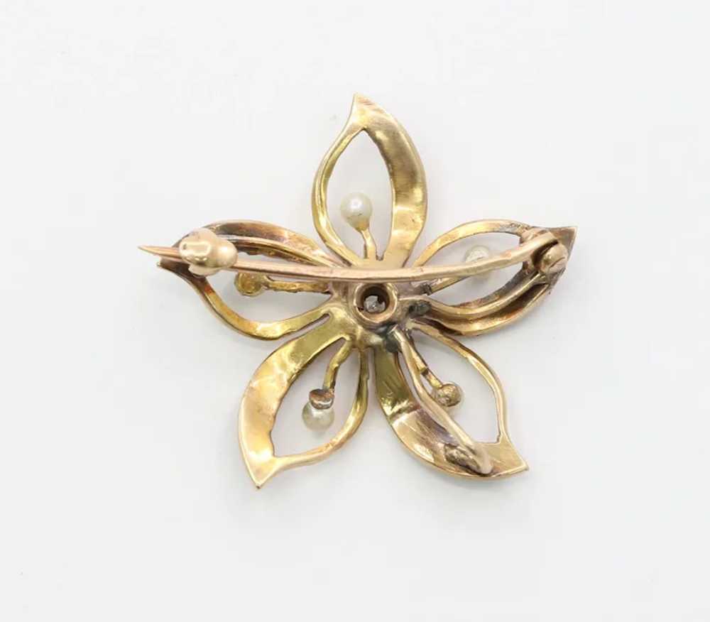 Small Antique 10K Gold Diamond and Pearl Flower F… - image 6