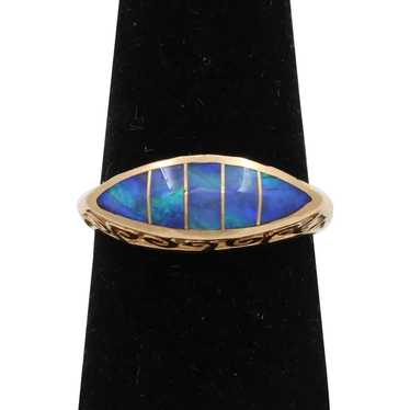 Black Opal Doublet Evil Eye Style 14K Gold Ring, … - image 1