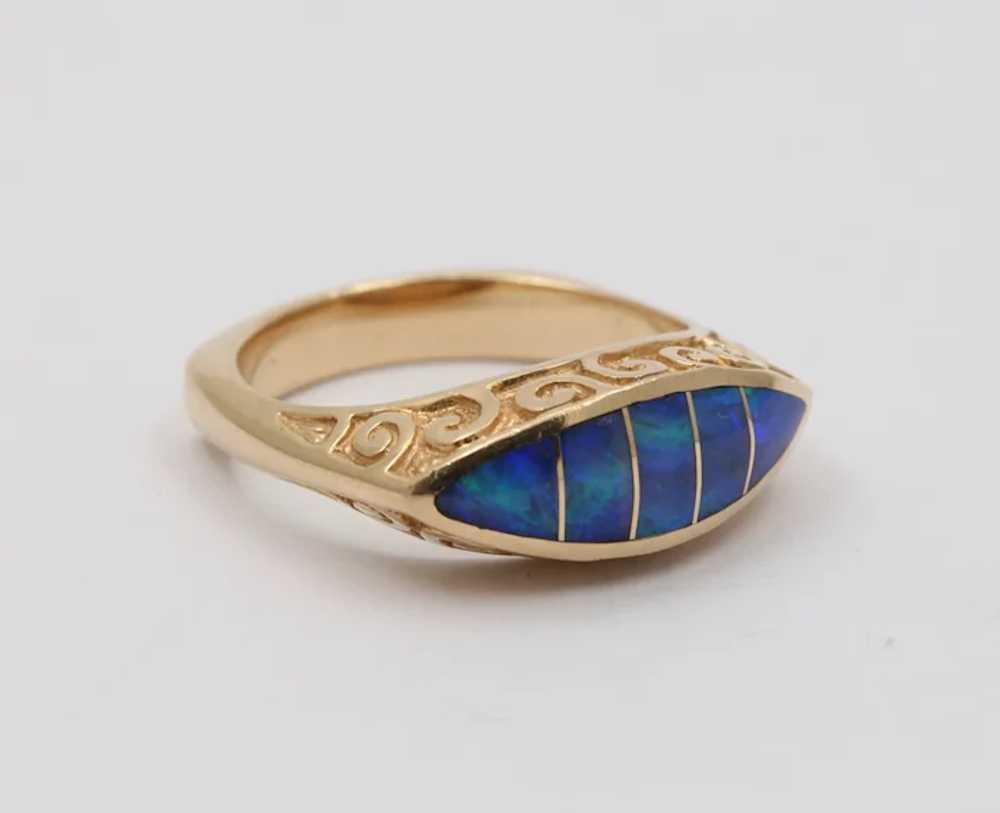 Black Opal Doublet Evil Eye Style 14K Gold Ring, … - image 2