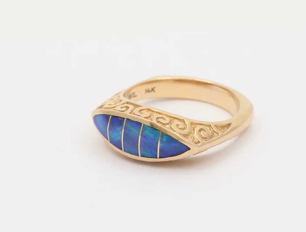 Black Opal Doublet Evil Eye Style 14K Gold Ring, … - image 3