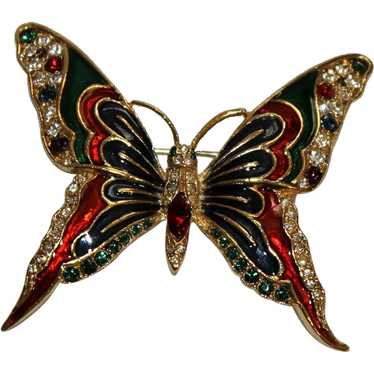 Jeweled Enamel Figural Butterfly Brooch