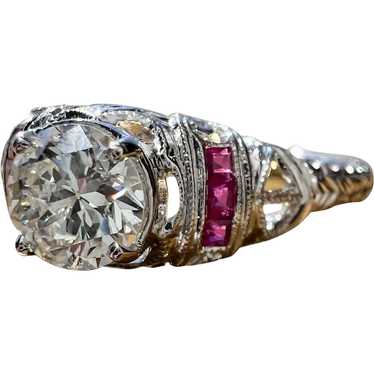 Old European Diamond Ruby Engagement Ring