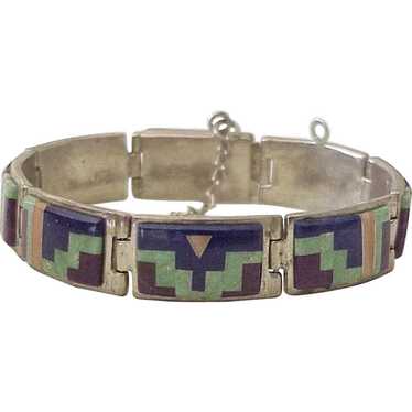 Navajo Crafted Bracelet Colorful Intarsia Inlay S… - image 1