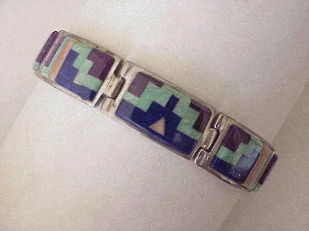 Navajo Crafted Bracelet Colorful Intarsia Inlay S… - image 2