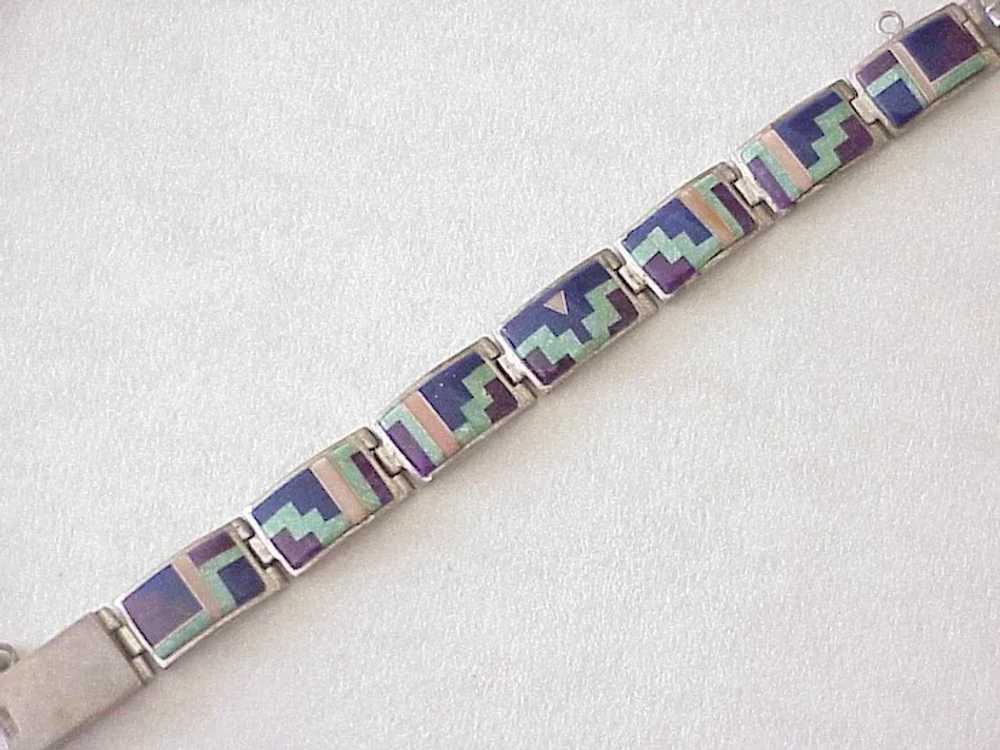 Navajo Crafted Bracelet Colorful Intarsia Inlay S… - image 6