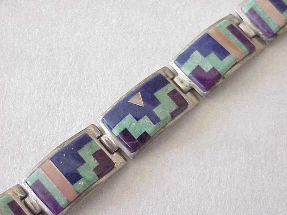 Navajo Crafted Bracelet Colorful Intarsia Inlay S… - image 7
