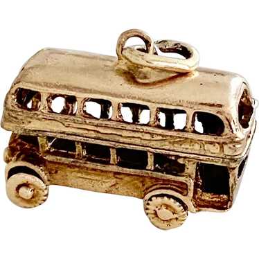 London Tour Bus Vintage Moving Charm 9K Gold