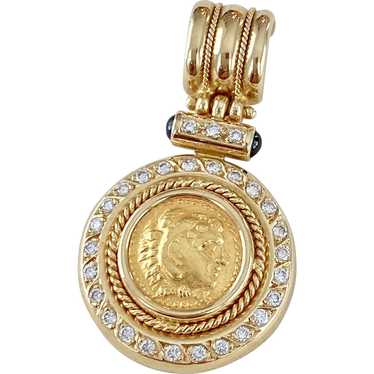 Ancient Roman Coin Copy Pendant 18K Gold, Diamond 