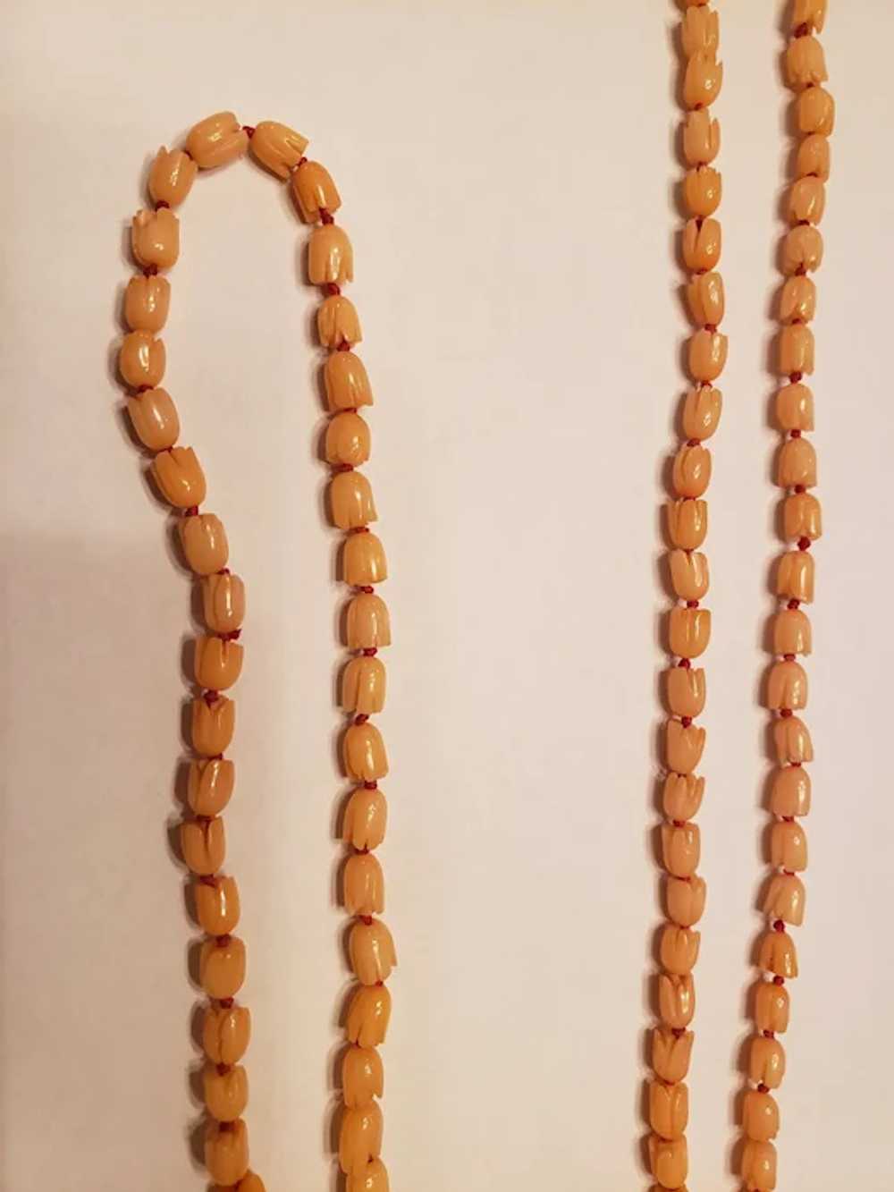 Carved Coral Rose Bud Beads "48 flapper length " … - image 4