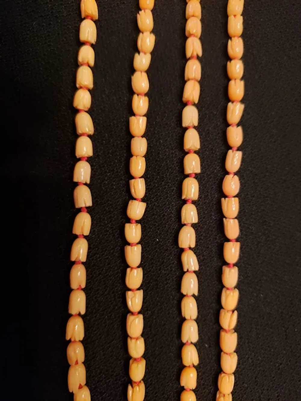 Carved Coral Rose Bud Beads "48 flapper length " … - image 6