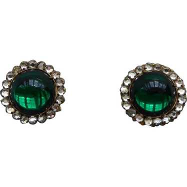 Miriam Haskell Large Glass and Rhinestone Earrings - image 1