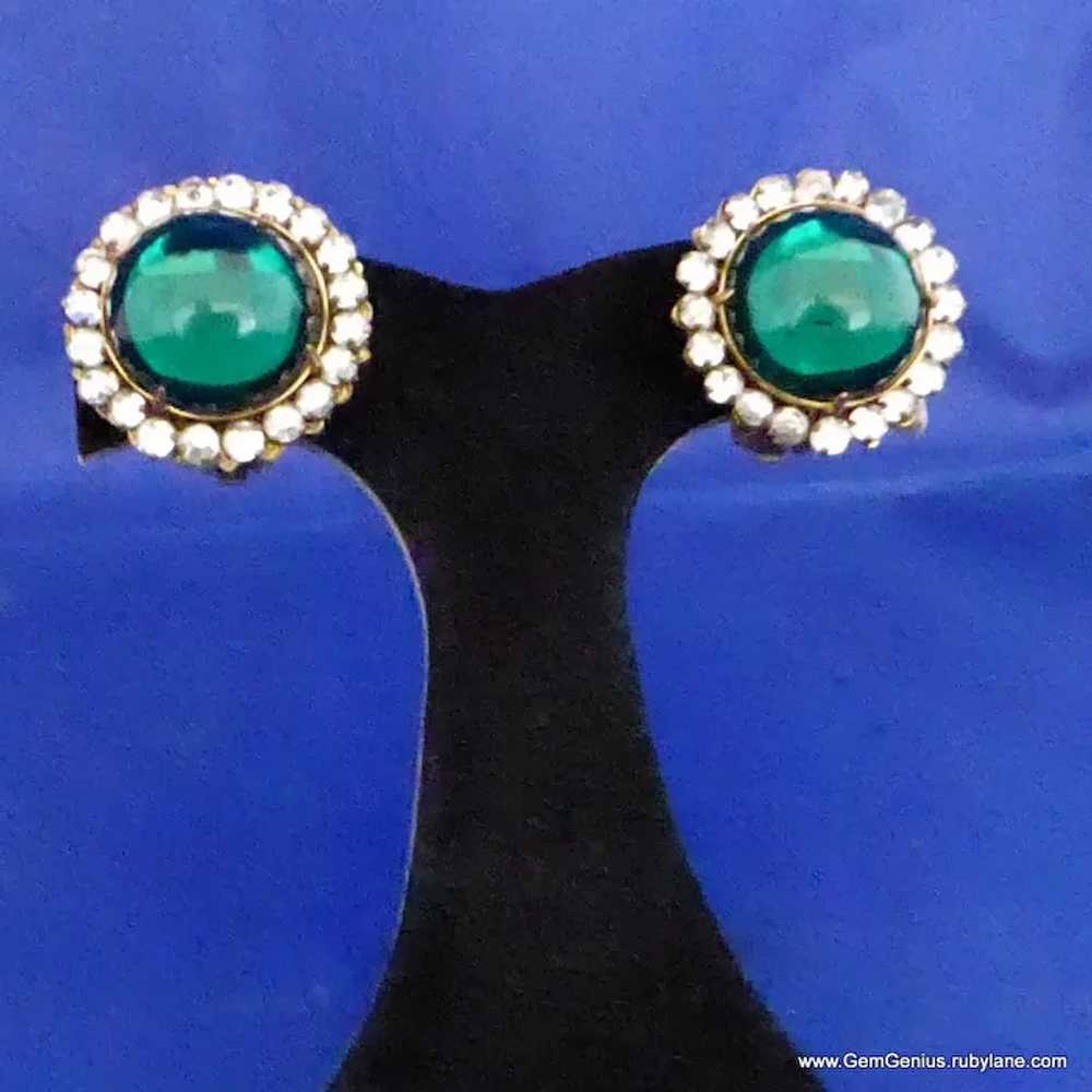 Miriam Haskell Large Glass and Rhinestone Earrings - image 2