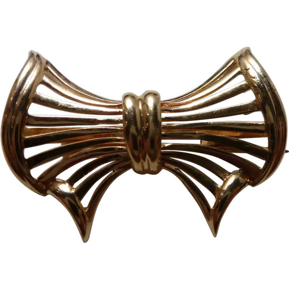 14k Petite Open Bow Pin Brooch - image 1