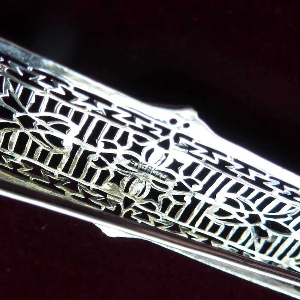 STERLING  1930'S Filigree Bar Collar Pin Brooch - image 3