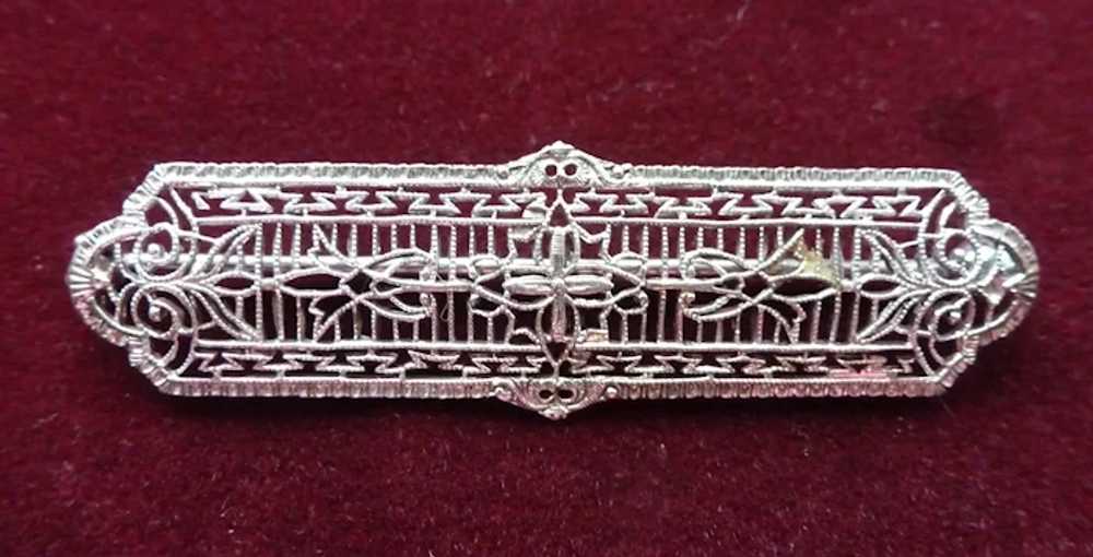 STERLING  1930'S Filigree Bar Collar Pin Brooch - image 5