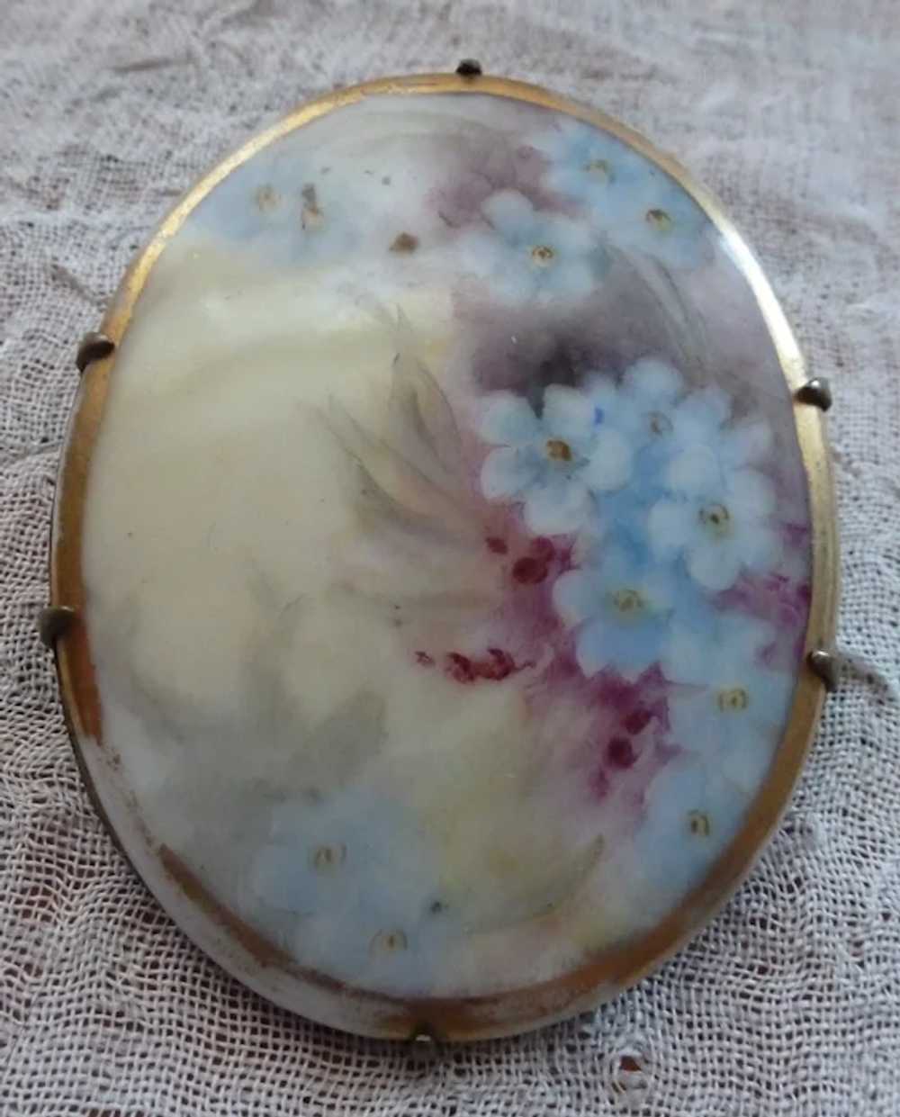 Victorian Hand Painted Porcelain Pin Brooch Flowe… - image 2