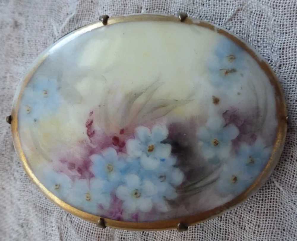 Victorian Hand Painted Porcelain Pin Brooch Flowe… - image 7