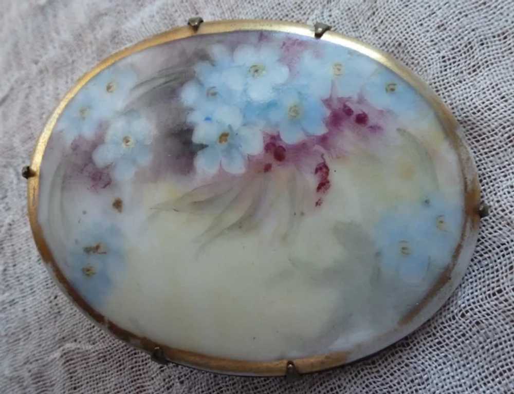 Victorian Hand Painted Porcelain Pin Brooch Flowe… - image 8