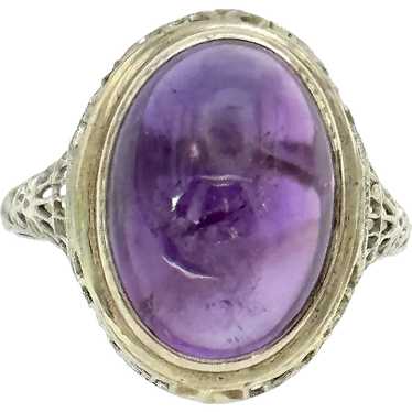 14kt wg Ladies deco cabochon  amethyst ring.