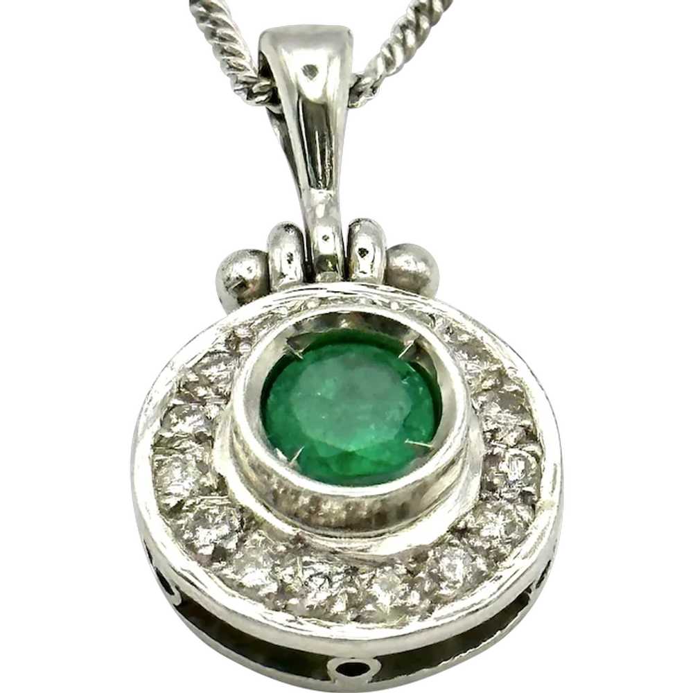 Ladies vintage 18kt emerald and diamond pendant. - image 1