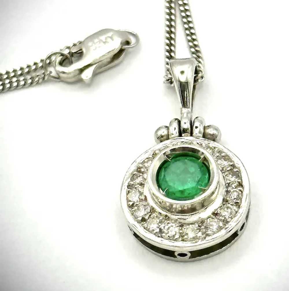 Ladies vintage 18kt emerald and diamond pendant. - image 2