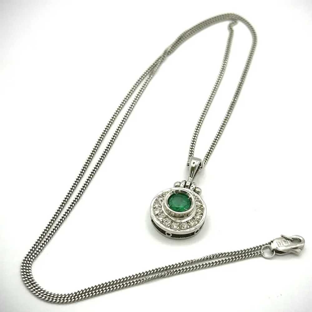 Ladies vintage 18kt emerald and diamond pendant. - image 5