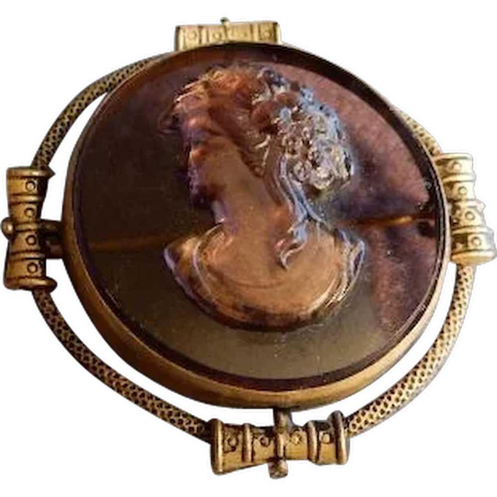 Victorian Early Formed Plastic Cameo Brooch in Gi… - image 1
