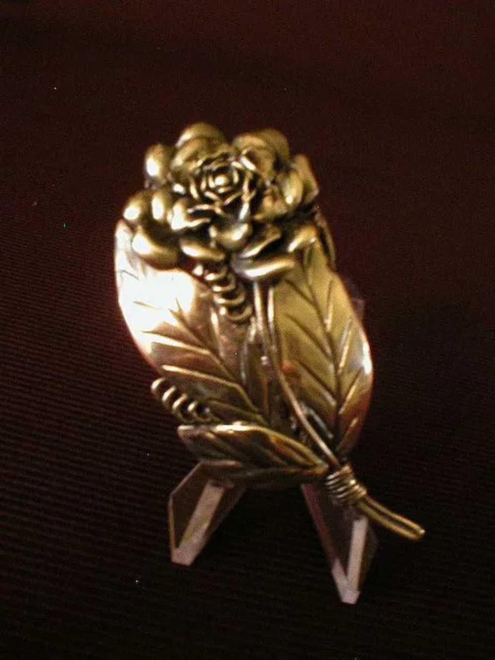 Hobe Sterling Floral Bouquet Brooch w/Large Rose … - image 1